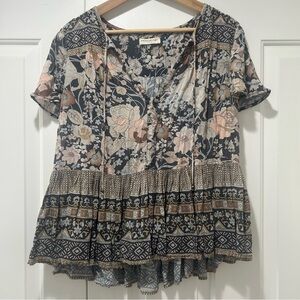 Spell Floral Peplum Tunic in Navy, Blush & Cream
